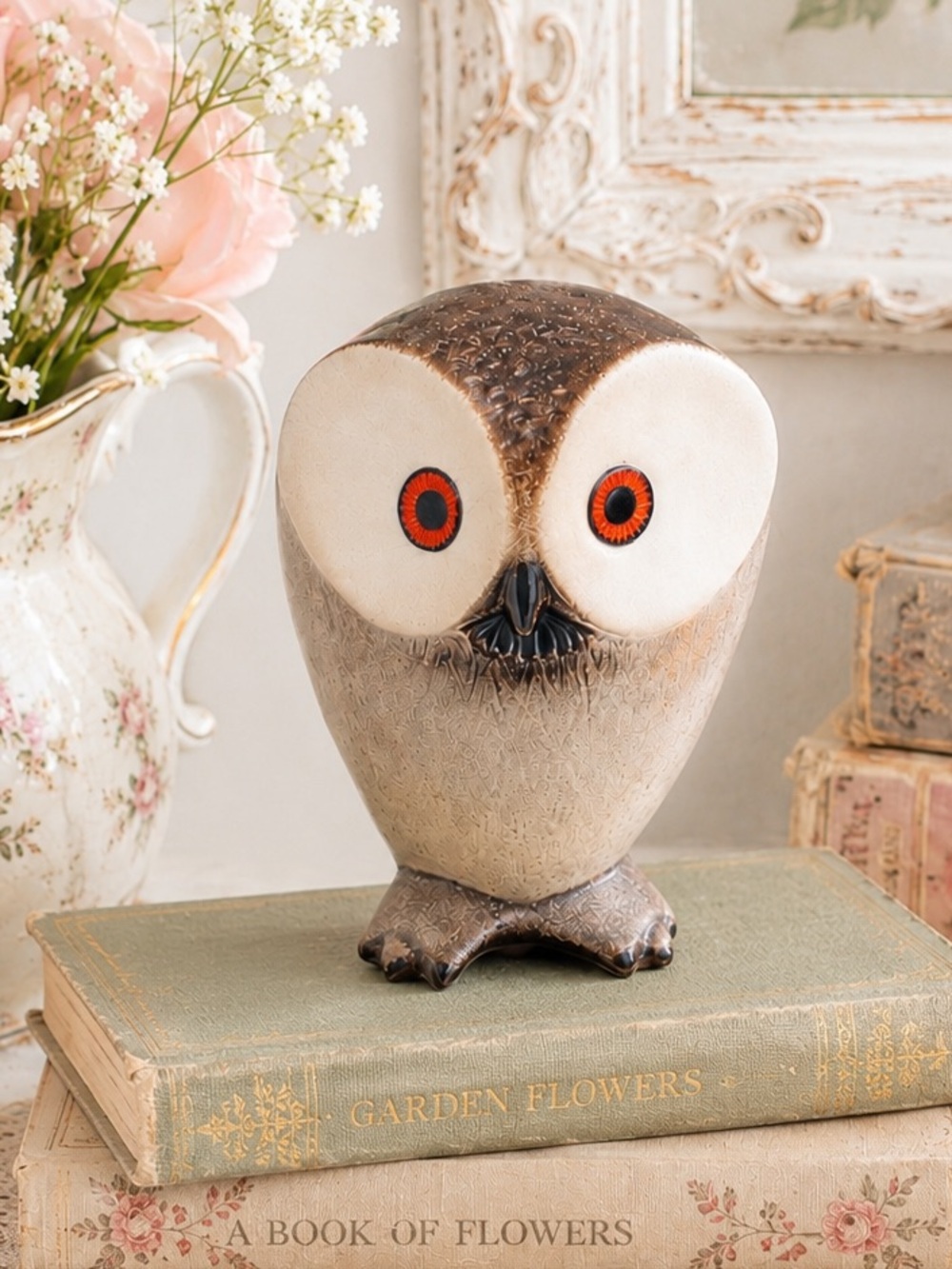 Vintage American Roseland Porcelain Figurine Owl  7"H Whimsical Gray and White
